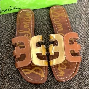 Sam Edelman Bay gold brown slide sandals